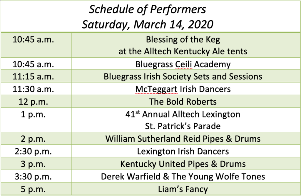 Schedule of performers