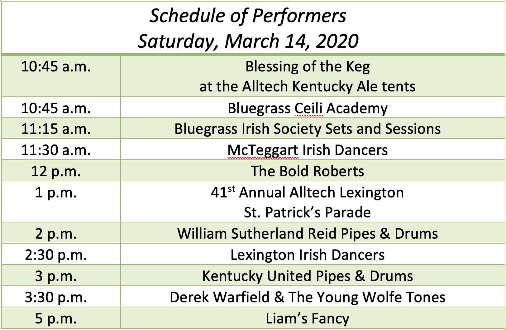 Performers announced for 41st Annual Alltech Lexington St. Patrick's