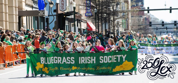 Parade participants carrying a banner in the Lexington St. Patrick's Parade.